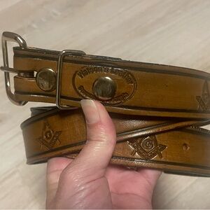 Masonic Hand Tooled Leather Belt L/XL